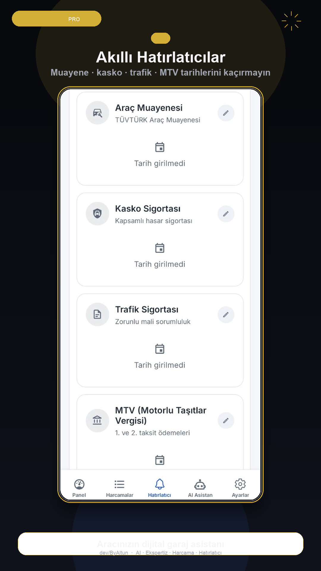 OtoAsistan hatırlatıcı ekranı